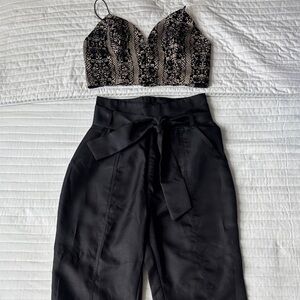 PrettyLittleThing Black High-Waist Wide-Leg Pants with Tie Belt